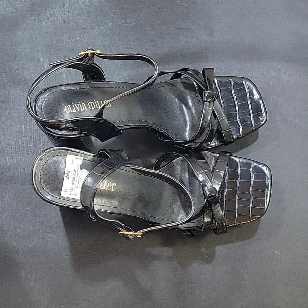 BRAND NEW OLIVIA MILLER HIGH BLOCK HEEL OPEN TOE ADJUSTABLE BUCKLE SANDAL